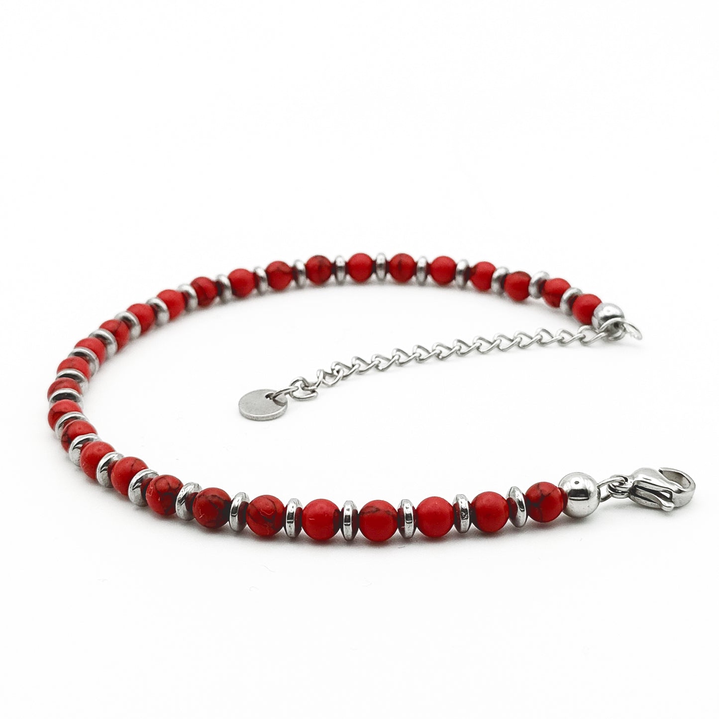 Bracciale da Uomo con Aulite Rossa e Rondelle di Ematite Acciaio