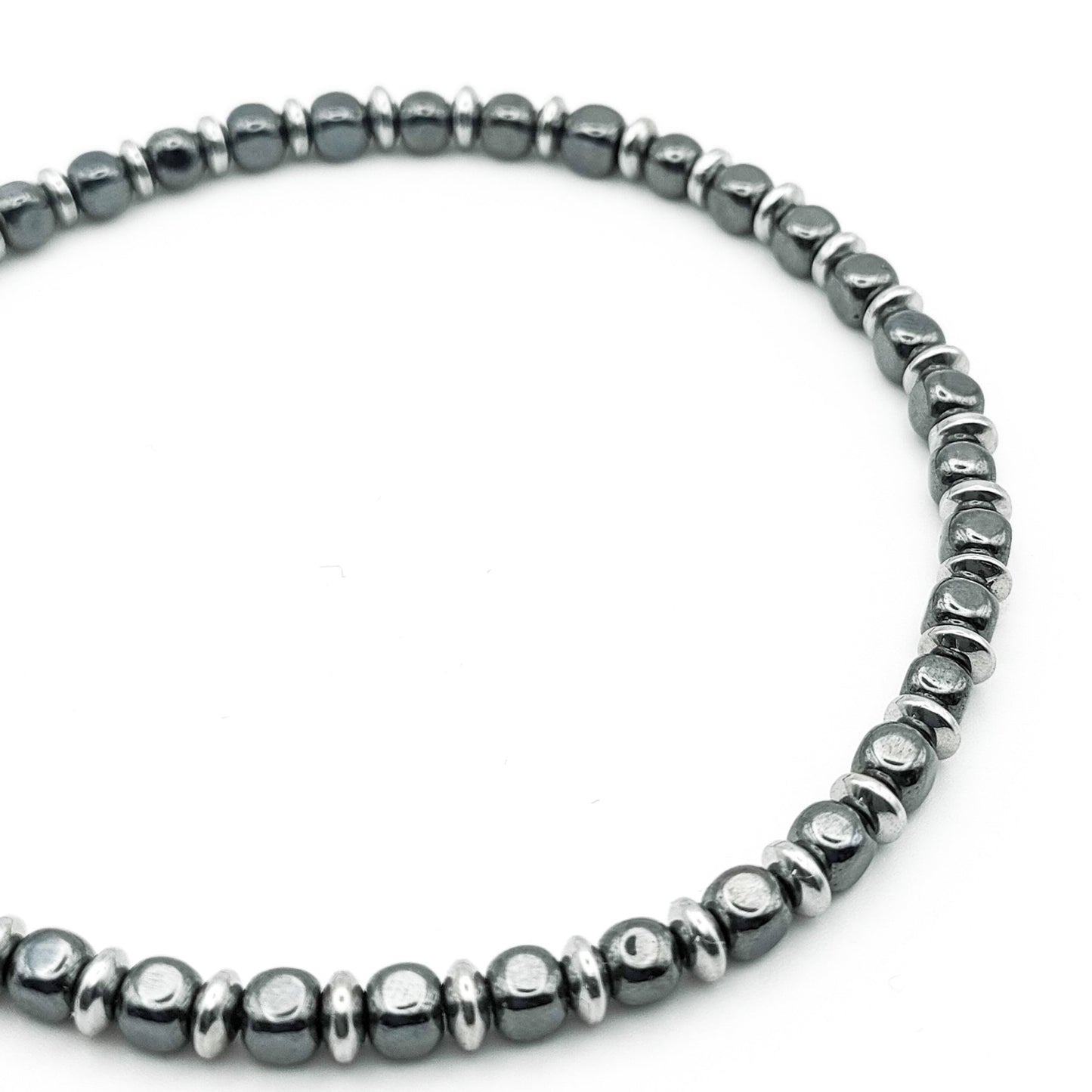 Bracciale da Uomo con Dadi di Ematite Antracite e Rondelle Acciaio