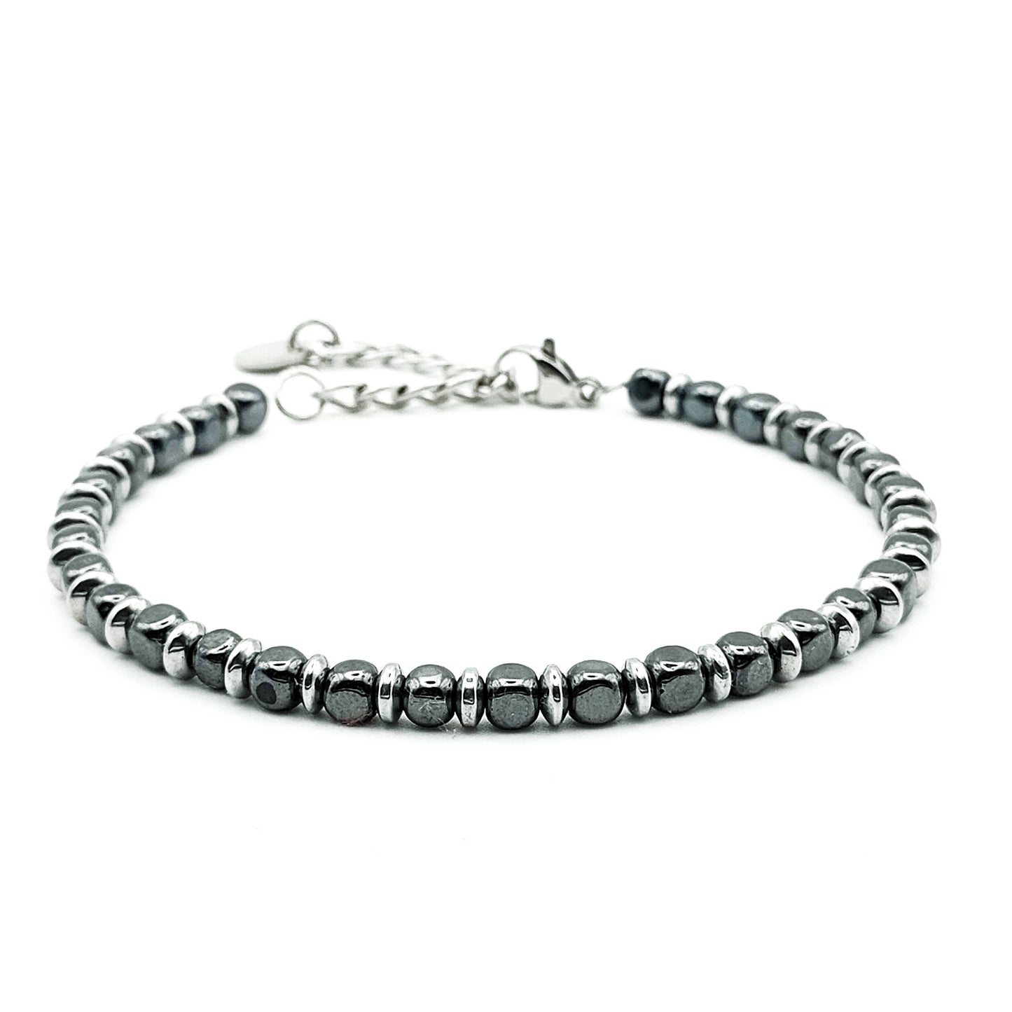 Bracciale da Uomo con Dadi di Ematite Antracite e Rondelle Acciaio