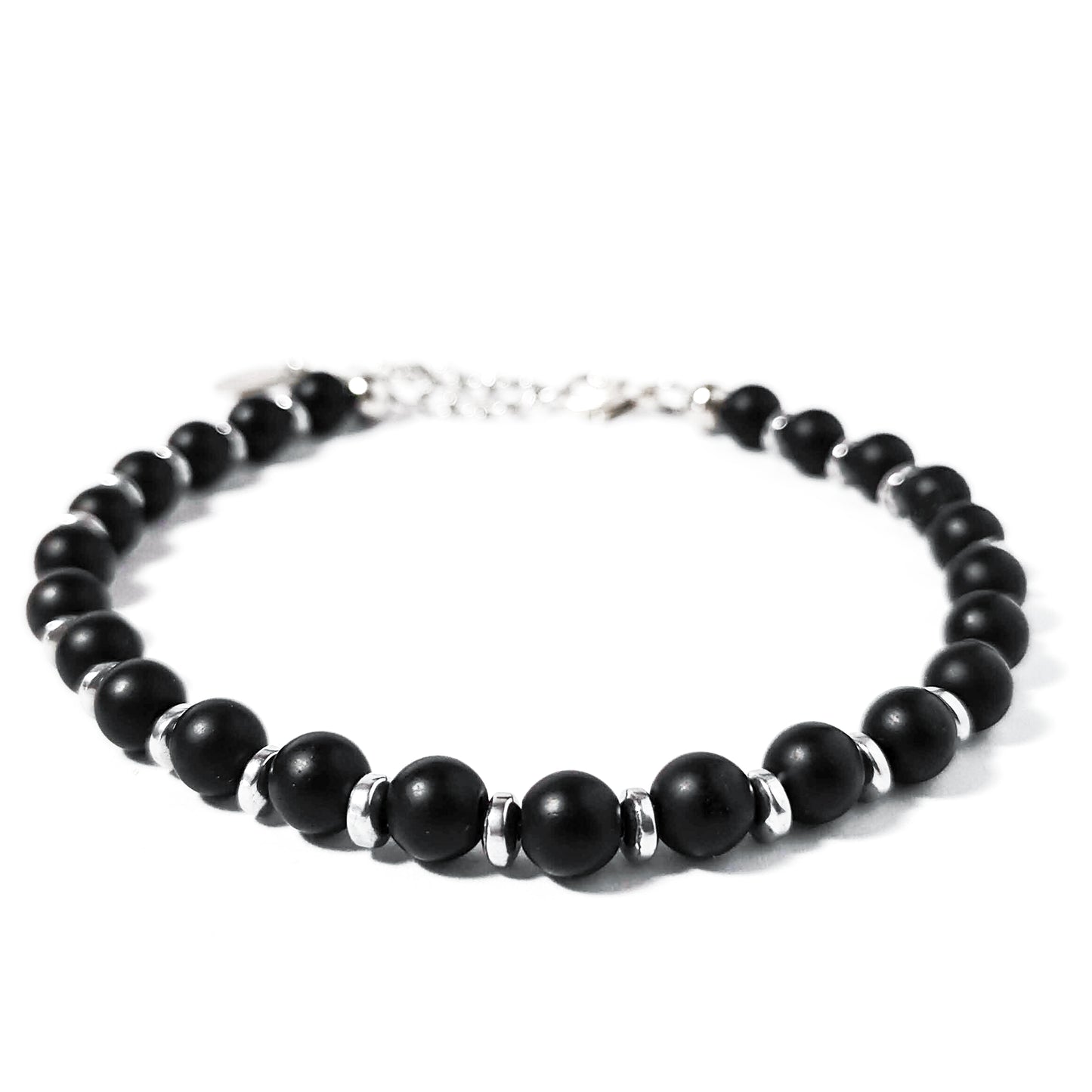 Bracciale da Uomo Onice Nero Opaco ed Ematite Argento