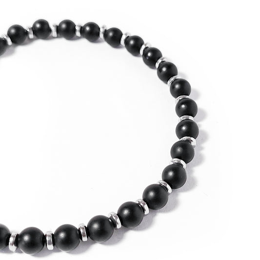 Bracciale da Uomo Onice Nero Opaco ed Ematite Argento