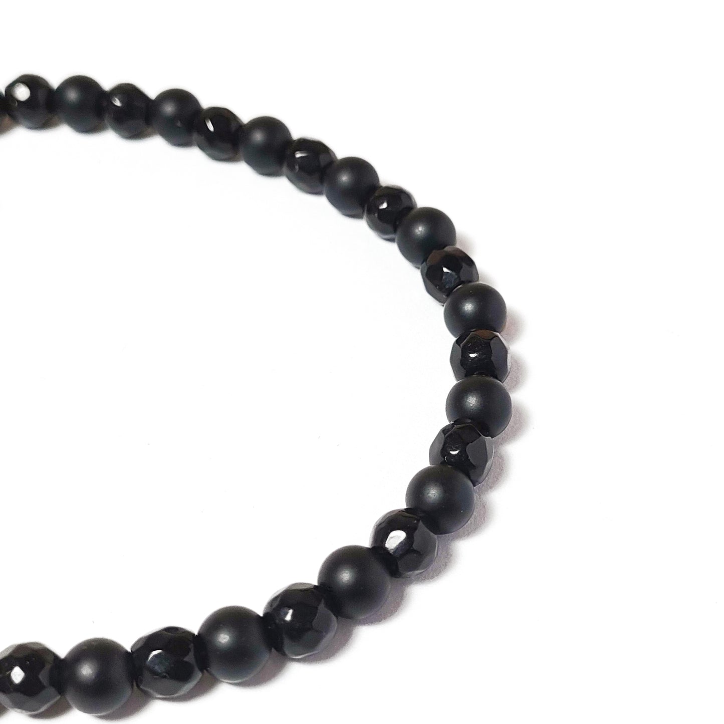 Bracciale Uomo Acciaio con Perle 6mm Onice Nero Satinato e Sfaccettato