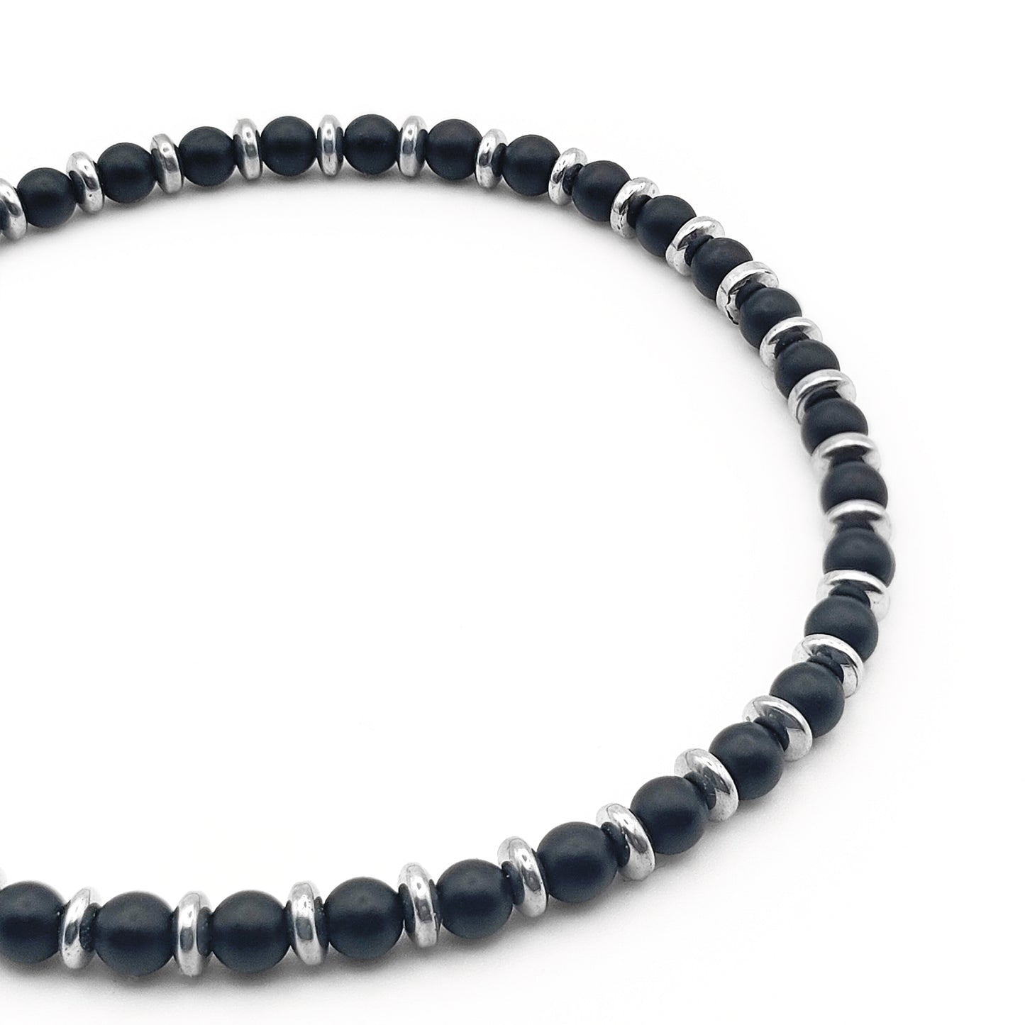 Bracciale da Uomo con Perle di Onice Satinato  Rondelle di Ematite Acciaio