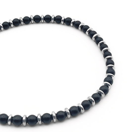 Bracciale da Uomo con Perle di Onice Satinato  Rondelle di Ematite Acciaio