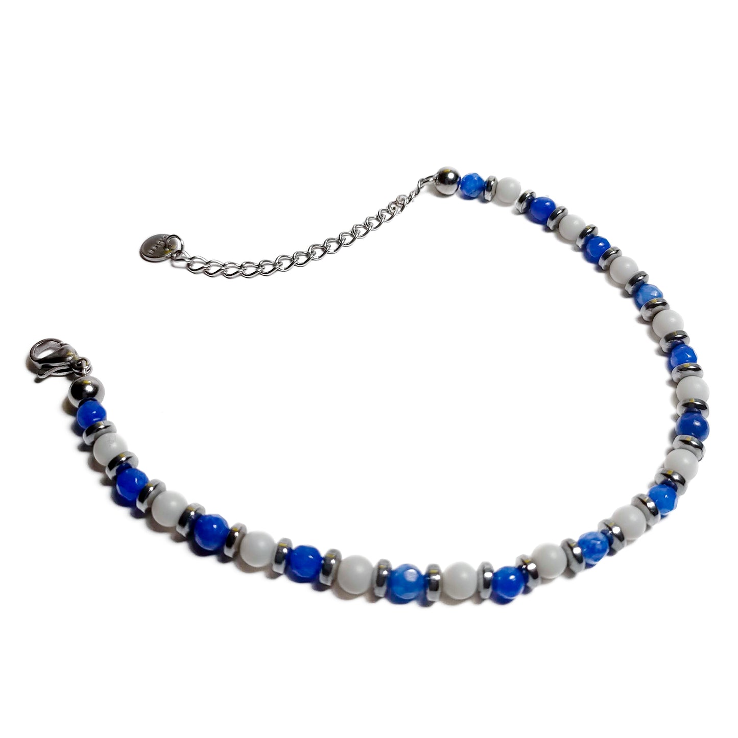 Bracciale con Agata Blu Ematite Argento Calcite in Acciaio Inox e Pietre Dure