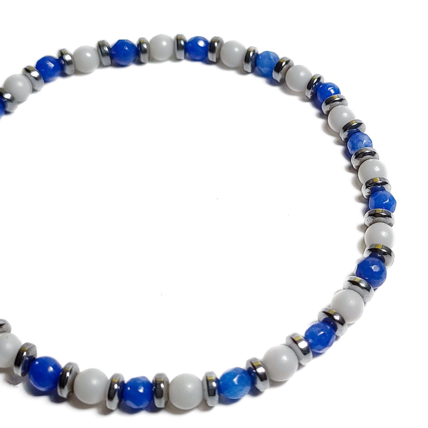 Bracciale con Agata Blu Ematite Argento Calcite in Acciaio Inox e Pietre Dure