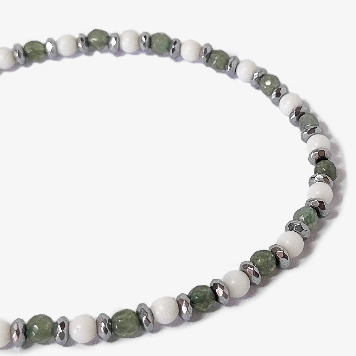 Bracciale da Uomo con Quarzo Grigio Ematite e Calcite Bianca