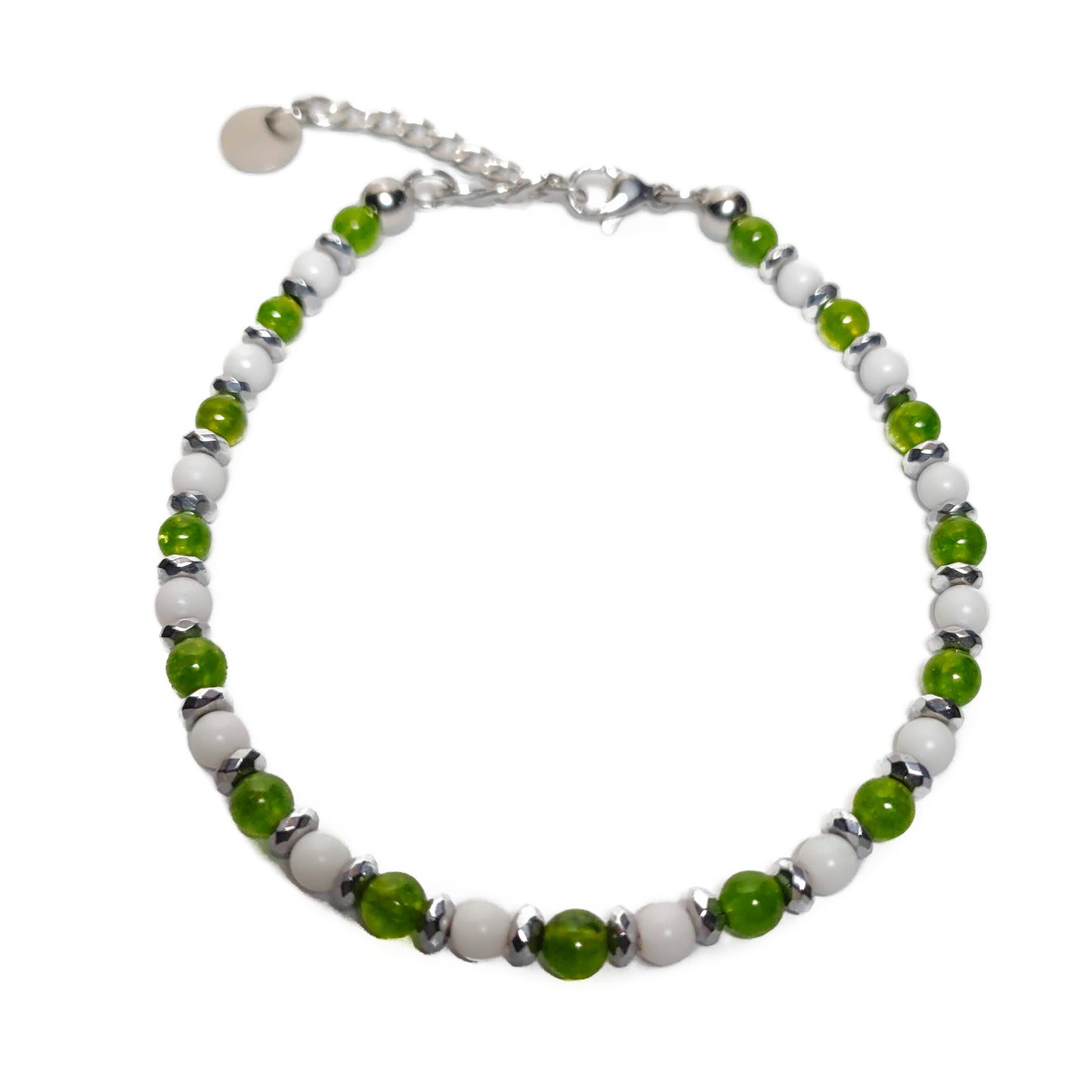 Bracciale con Agata Verde Ematite Calcite in Acciaio Inox e Pietre Dure