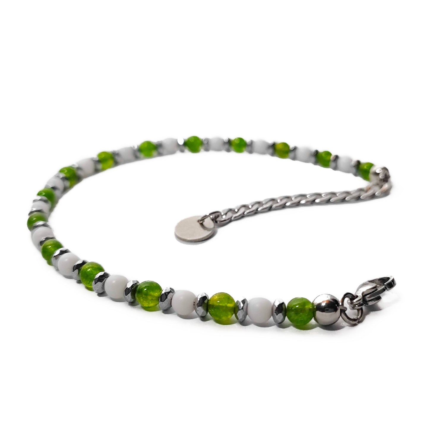 Bracciale con Agata Verde Ematite Calcite in Acciaio Inox e Pietre Dure