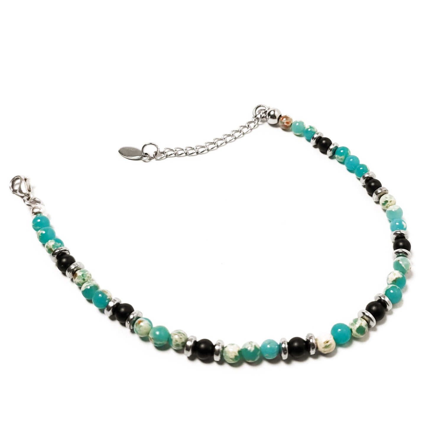 Bracciale con Perle di Diaspro Verde Onice Nero ed Ematite Argento