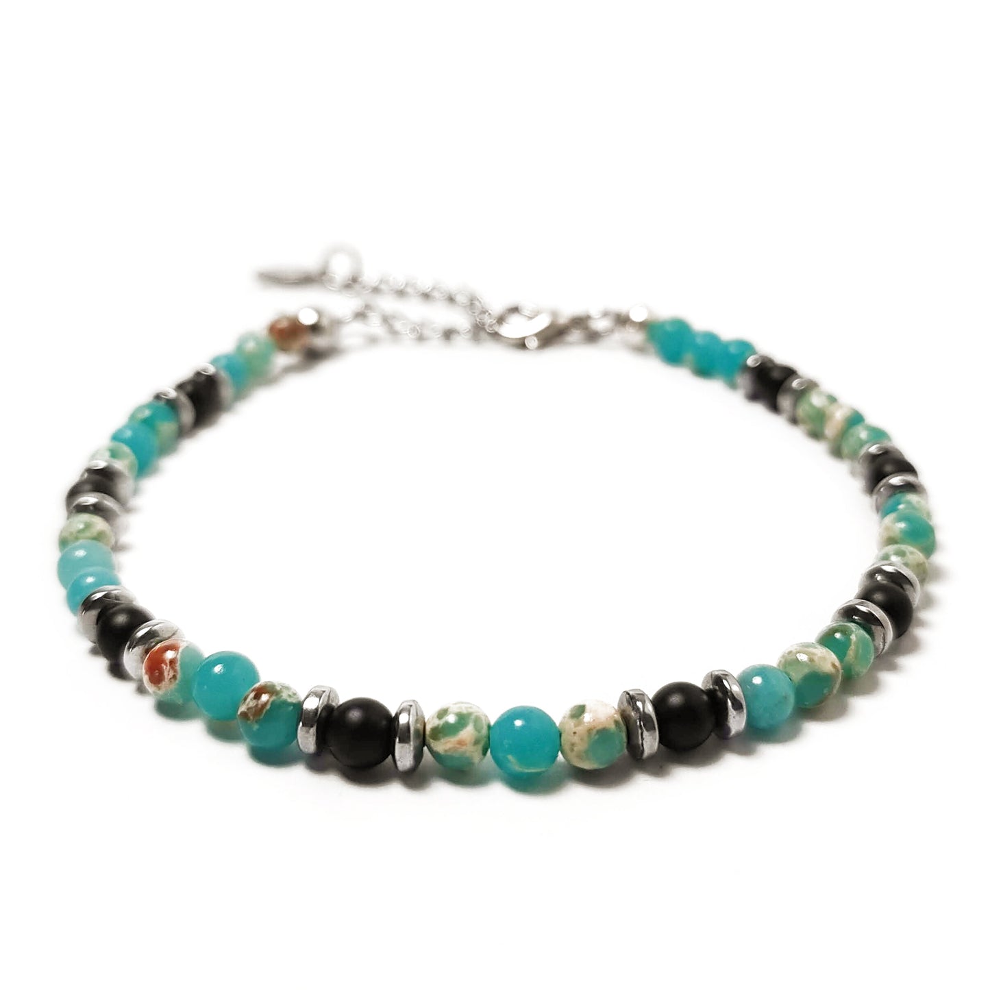 Bracciale con Perle di Diaspro Verde Onice Nero ed Ematite Argento