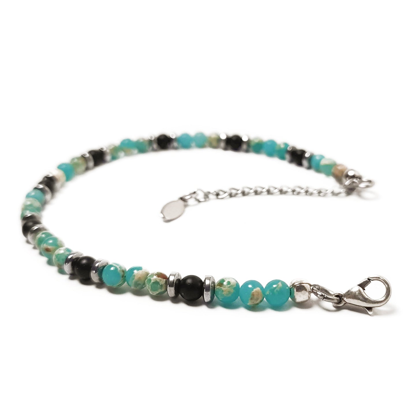 Bracciale con Perle di Diaspro Verde Onice Nero ed Ematite Argento